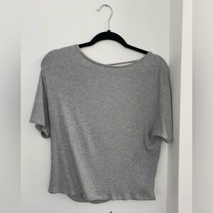 Grey ribbed open back top